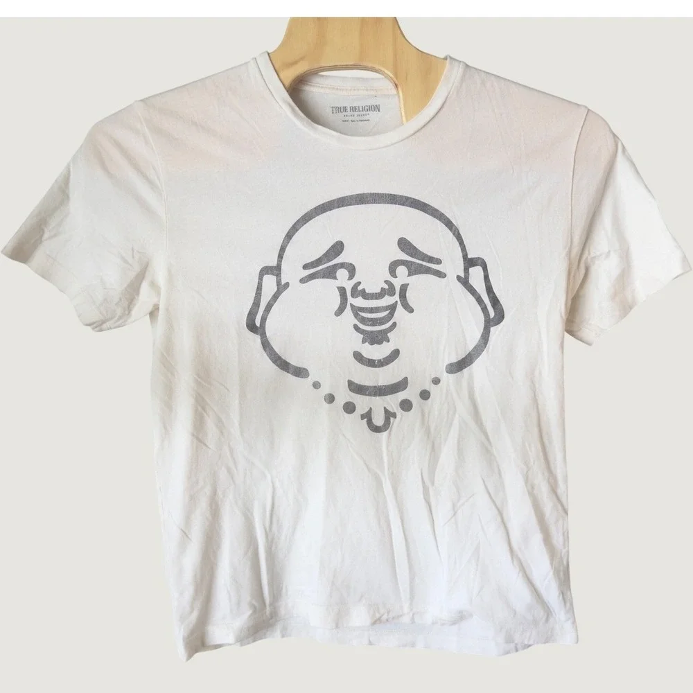 1509 | True Religion SS Matte Foil Buddha Tee Graphic White Mens XL